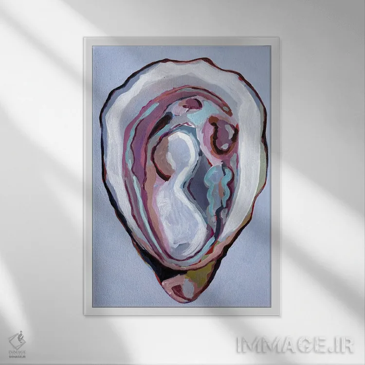 تابلو دکوراتیو صدف در رنگ های پاستلی اثر لورل گرینفیلد - نمای قابدار سفید