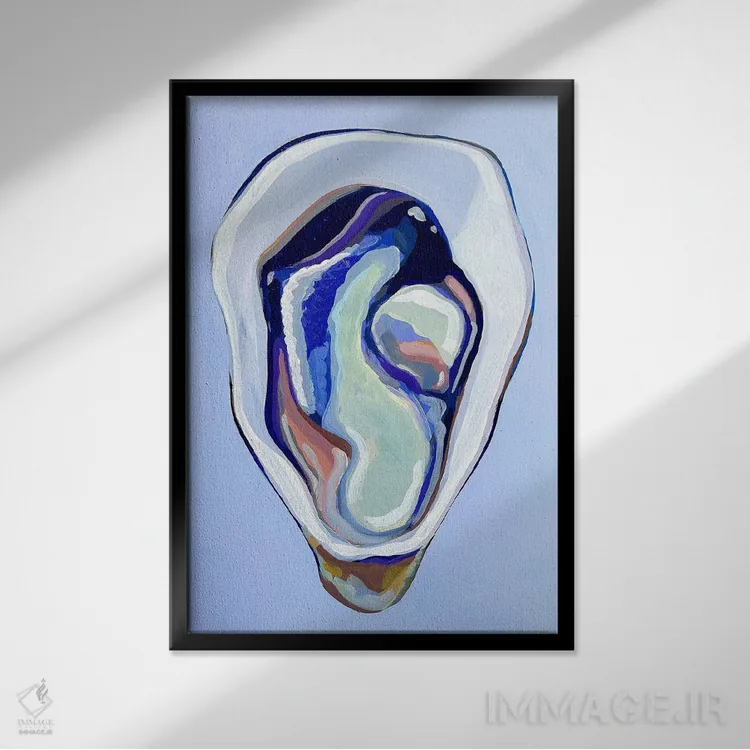 تابلو دکوراتیو صدف در آبی دریایی و سبز دریایی اثر لورل گرینفیلد - نمای قابدار مشکی