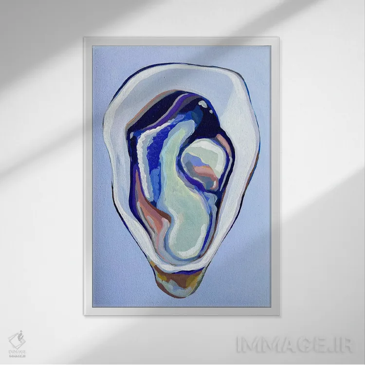 تابلو دکوراتیو صدف در آبی دریایی و سبز دریایی اثر لورل گرینفیلد - نمای قابدار سفید