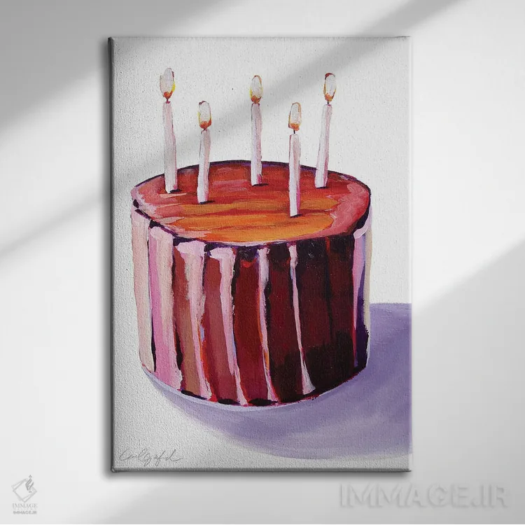 تابلو دکوراتیو کیک تولد شکلاتی اثر لورل گرینفیلد - نمای روبهرو روی دیوار