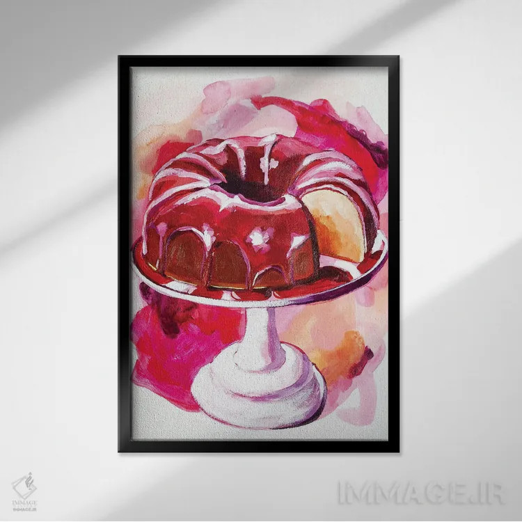 تابلو دکوراتیو کیک باندت صورتی اثر لورل گرینفیلد - نمای قابدار مشکی