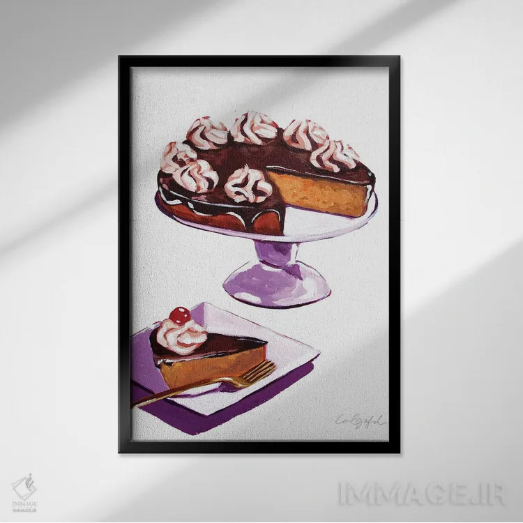 تابلو دکوراتیو کیک بوستون کریم اثر لورل گرینفیلد - نمای قابدار مشکی