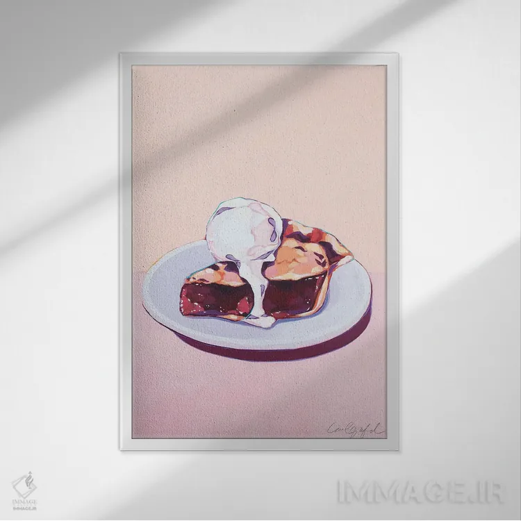 تابلو دکوراتیو پای گیلاس با بستنی اثر لورل گرینفیلد - نمای قابدار سفید