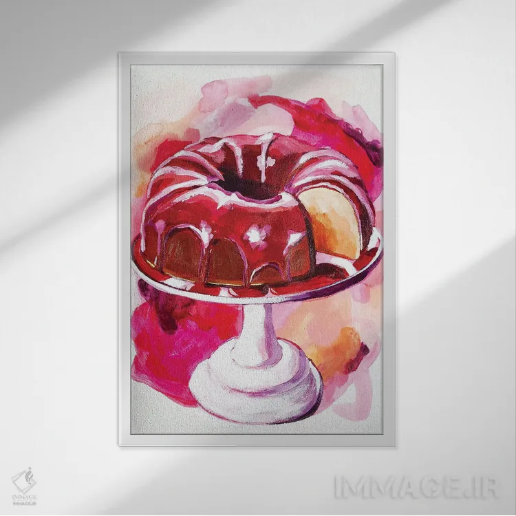 تابلو دکوراتیو کیک باندت صورتی اثر لورل گرینفیلد - نمای قابدار سفید