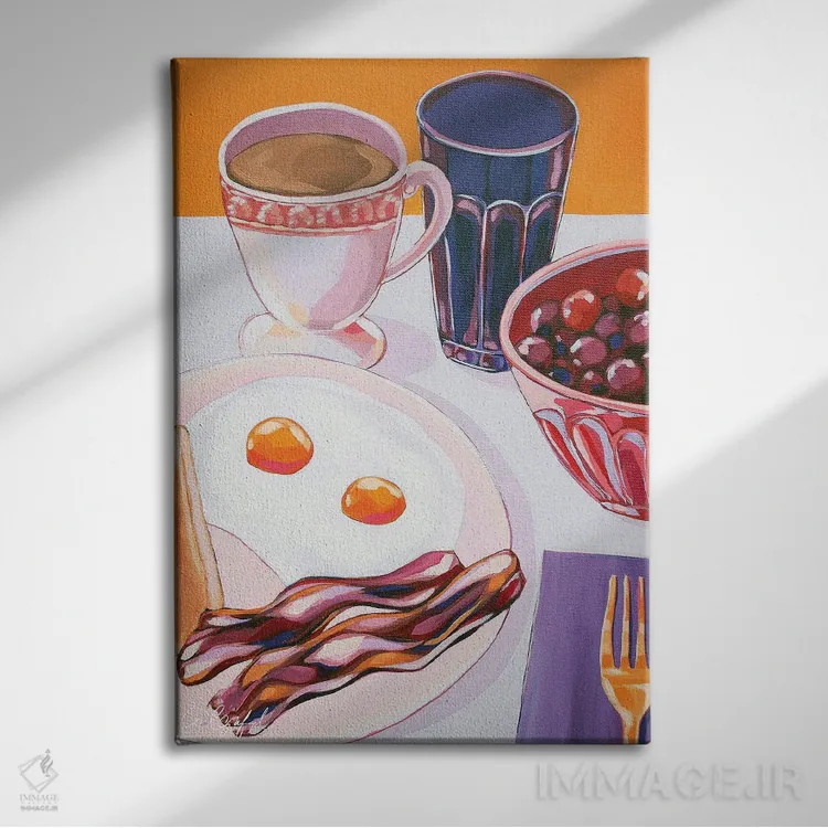 تابلو دکوراتیو تخم مرغ و بیکن اثر لورل گرینفیلد - نمای روبهرو روی دیوار