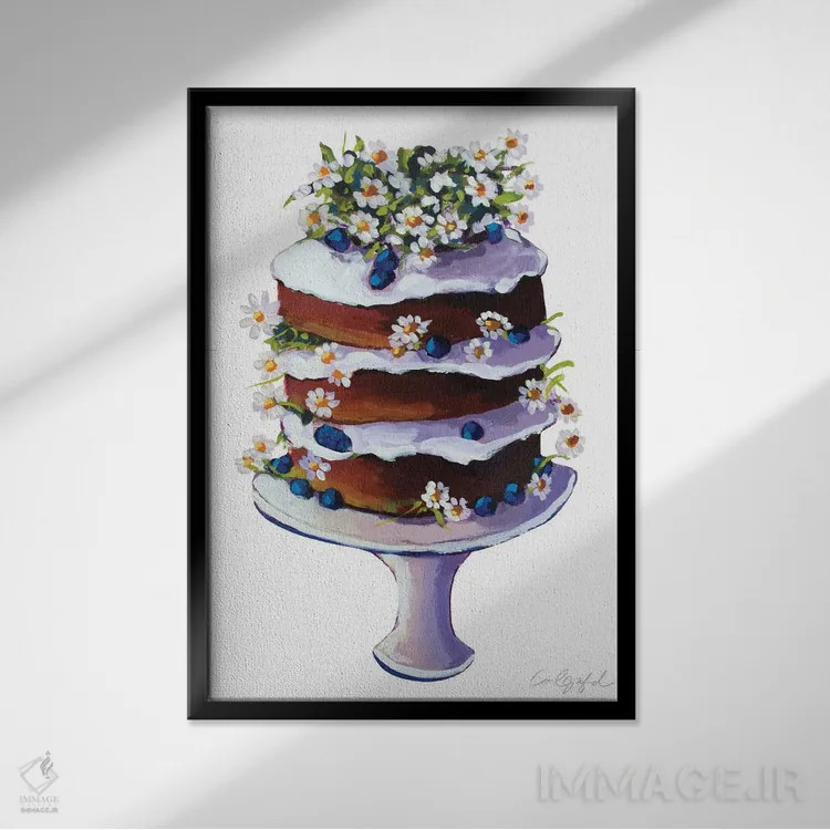 تابلو دکوراتیو کیک گل مروارید اثر لورل گرینفیلد - نمای قابدار مشکی