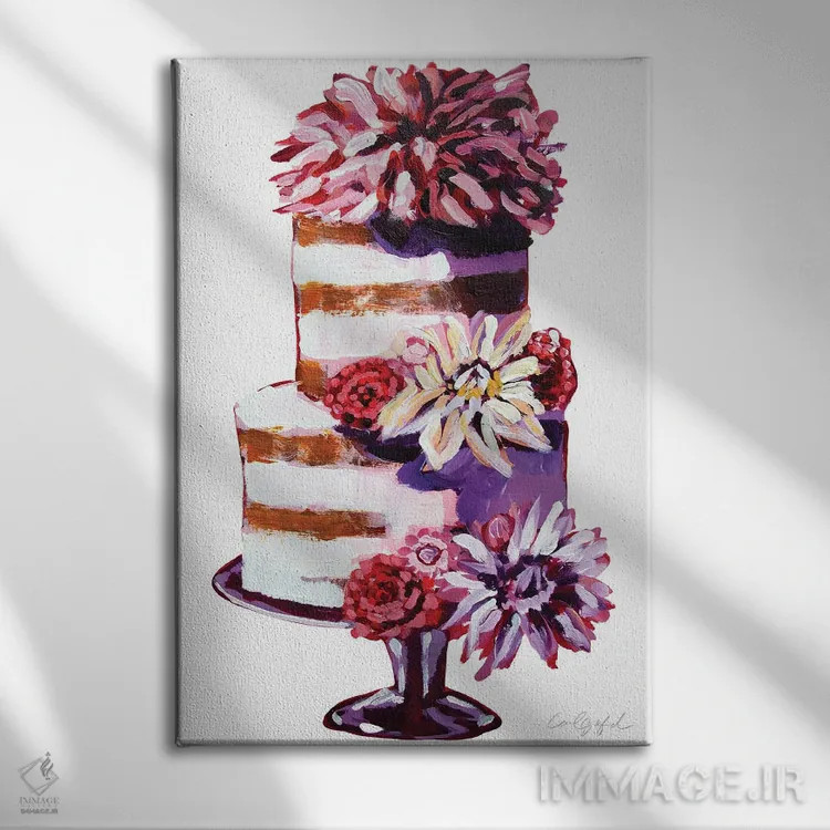 تابلو دکوراتیو کیک گل های بینکسی اثر لورل گرینفیلد - نمای روبهرو روی دیوار