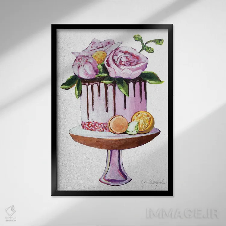 تابلو دکوراتیو کیک گل های دانی اثر لورل گرینفیلد - نمای قابدار مشکی