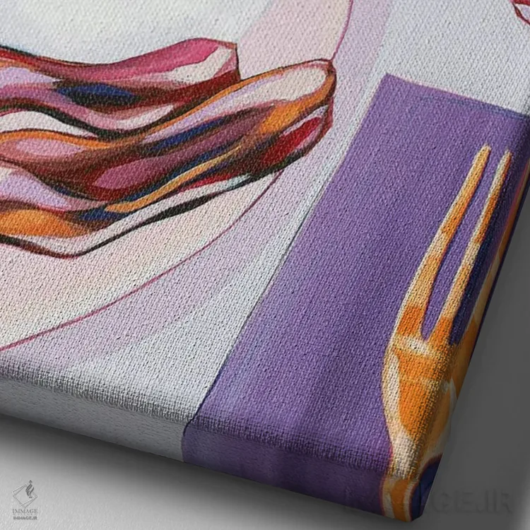 تابلو دکوراتیو تخم مرغ و بیکن اثر لورل گرینفیلد - نمای نزدیک بافت بوم