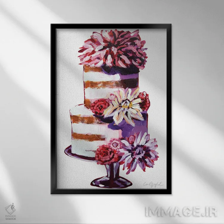تابلو دکوراتیو کیک گل های بینکسی اثر لورل گرینفیلد - نمای قابدار مشکی
