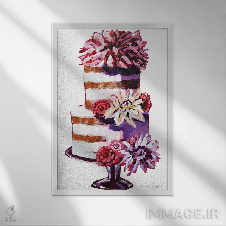 تابلو دکوراتیو کیک گل های بینکسی اثر لورل گرینفیلد - نمای قابدار سفید