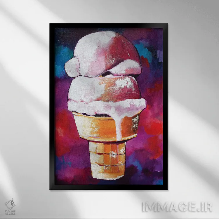 تابلو دکوراتیو بستنی در غروب آفتاب اثر لورل گرینفیلد - نمای قابدار مشکی