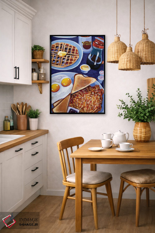 تابلو دکوراتیو صبحانه وافل هاوس در آبی اثر لورل گرینفیلد - D5B