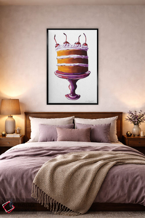 تابلو دکوراتیو کیک با گیلاس روی آن اثر لورل گرینفیلد - D3B