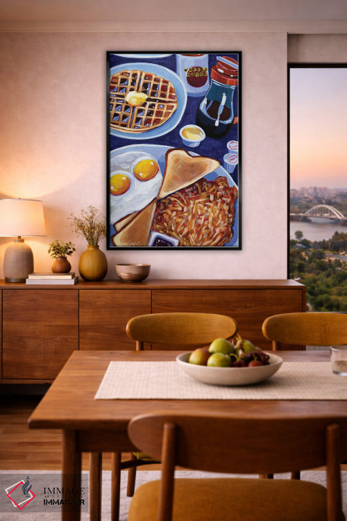 تابلو دکوراتیو صبحانه وافل هاوس در آبی اثر لورل گرینفیلد - D6B