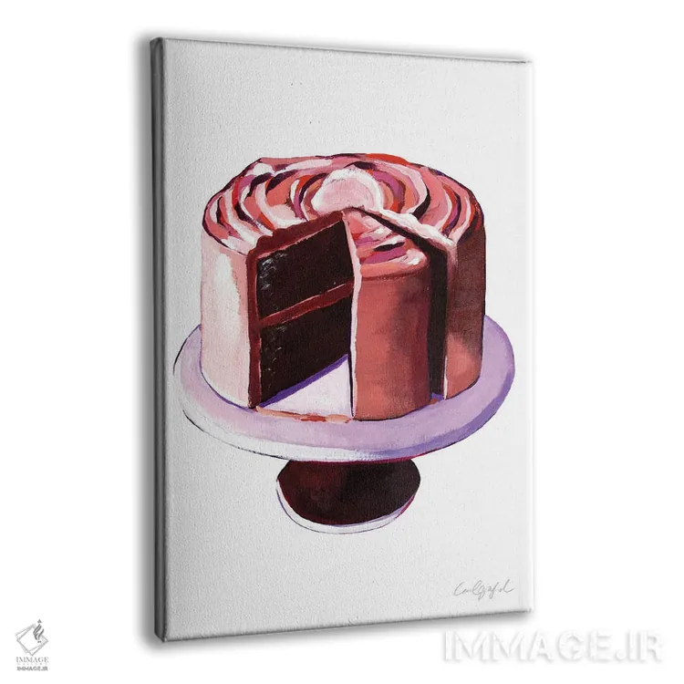تابلو دکوراتیو کیک شکلاتی و یک برش از آن اثر لورل گرینفیلد - نمای پرسپکتیو محصول