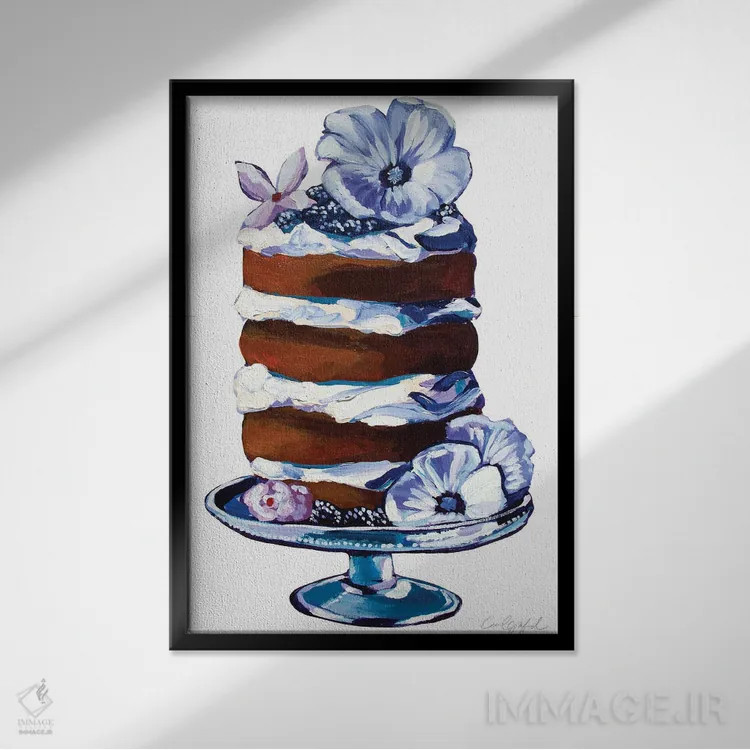 تابلو دکوراتیو کیک تمشک و هیبیسکوس اثر لورل گرینفیلد - نمای قابدار مشکی