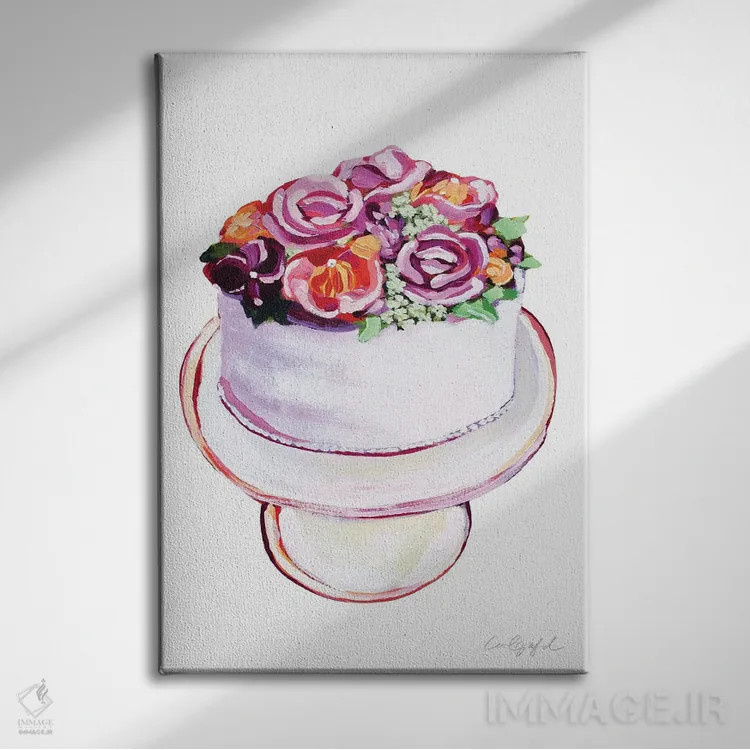 تابلو دکوراتیو کیک گل وانیلی اثر لورل گرینفیلد - نمای روبهرو روی دیوار