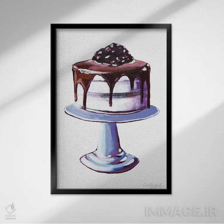 تابلو دکوراتیو شکلات چکه ای با بستنی وانیلی اثر لورل گرینفیلد - نمای قابدار مشکی