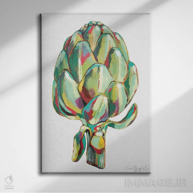 تابلو دکوراتیو کنگر فرنگی سبز اثر لورل گرینفیلد - نمای روبهرو روی دیوار