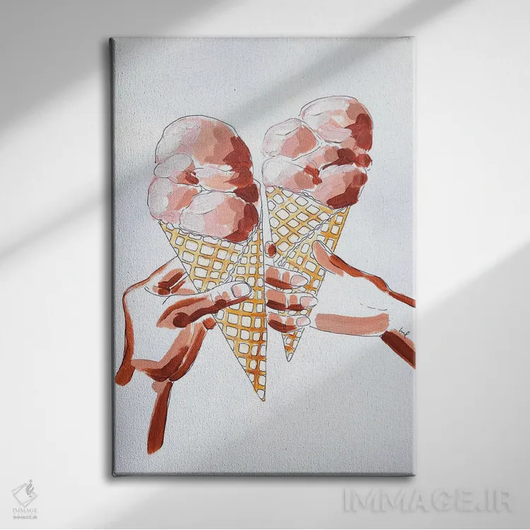 تابلو دکوراتیو مطالعه دست ها و بستنی اثر لورل گرینفیلد - نمای روبهرو روی دیوار