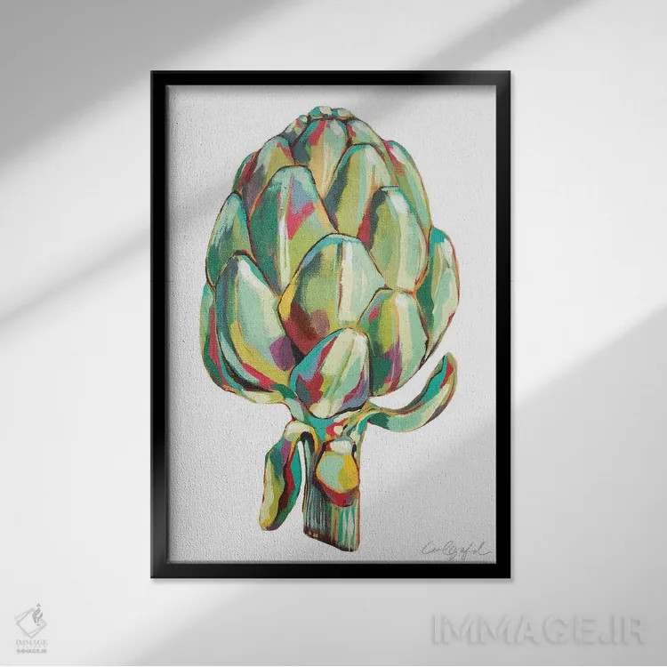 تابلو دکوراتیو کنگر فرنگی سبز اثر لورل گرینفیلد - نمای قابدار مشکی