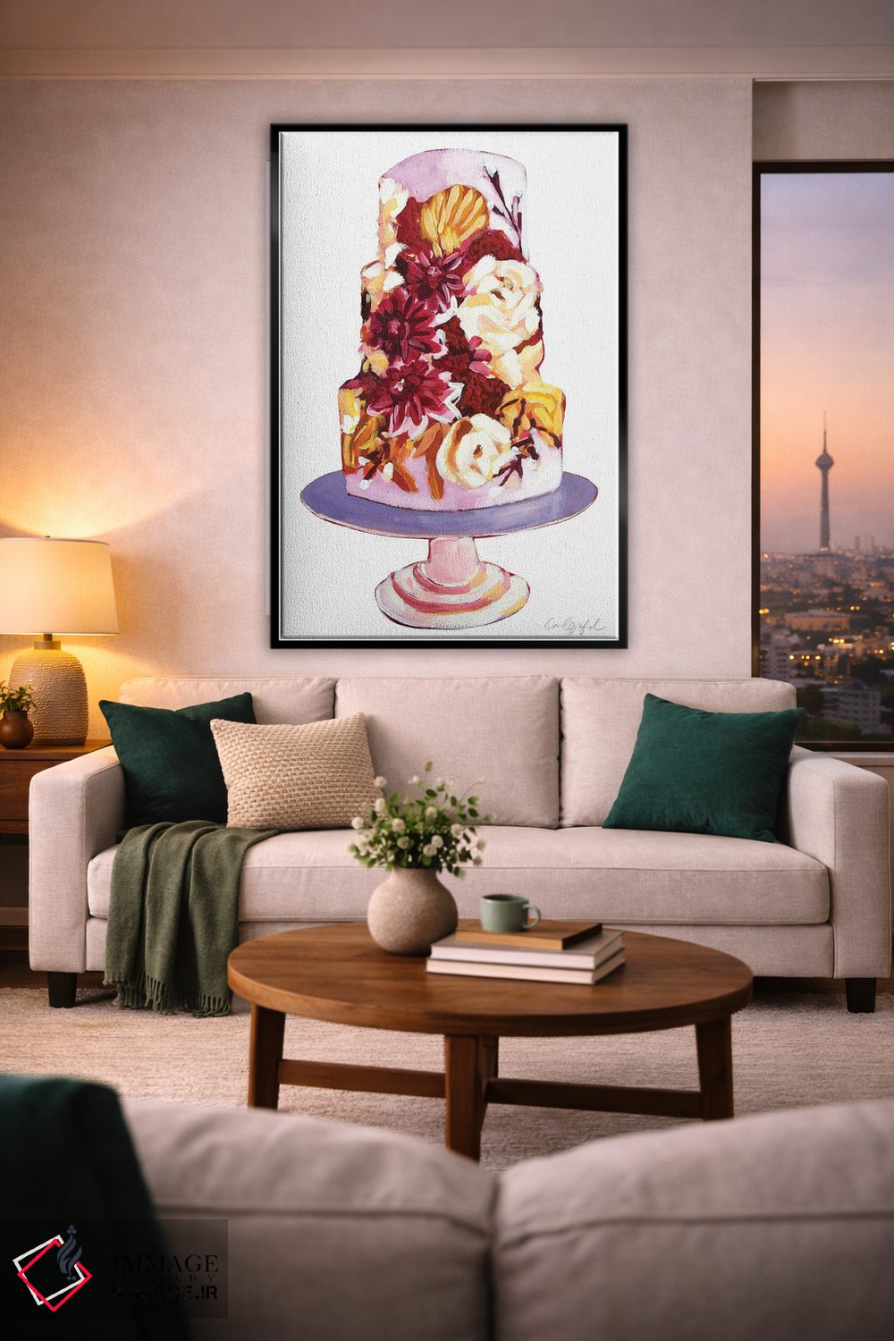 تابلو دکوراتیو کیک با گل های خامه ای اثر لورل گرینفیلد - D2B