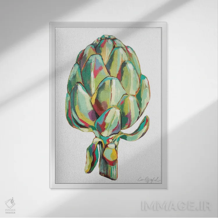 تابلو دکوراتیو کنگر فرنگی سبز اثر لورل گرینفیلد - نمای قابدار سفید