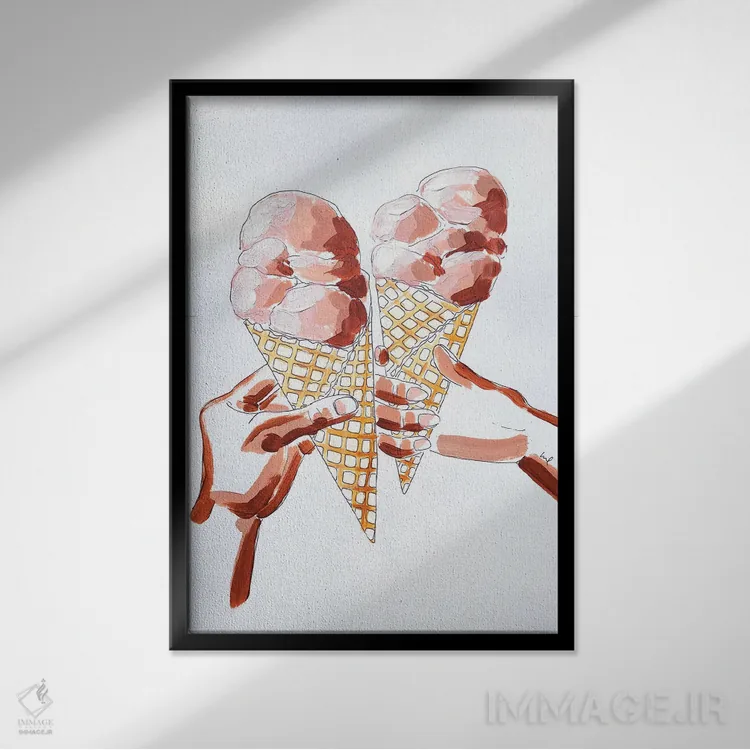 تابلو دکوراتیو مطالعه دست ها و بستنی اثر لورل گرینفیلد - نمای قابدار مشکی