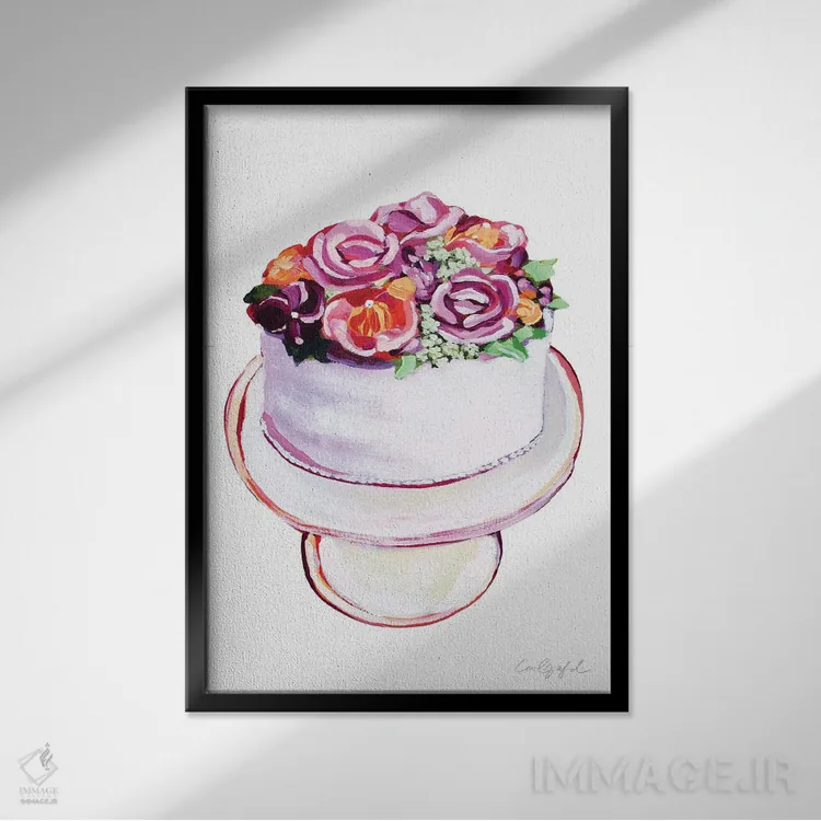 تابلو دکوراتیو کیک گل وانیلی اثر لورل گرینفیلد - نمای قابدار مشکی