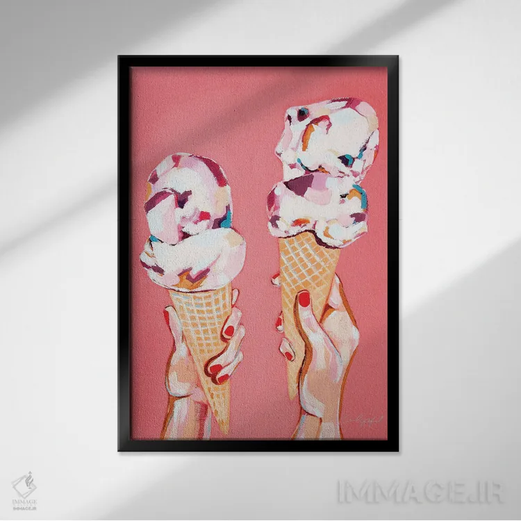 تابلو دکوراتیو عشق و بستنی اثر لورل گرینفیلد - نمای قابدار مشکی