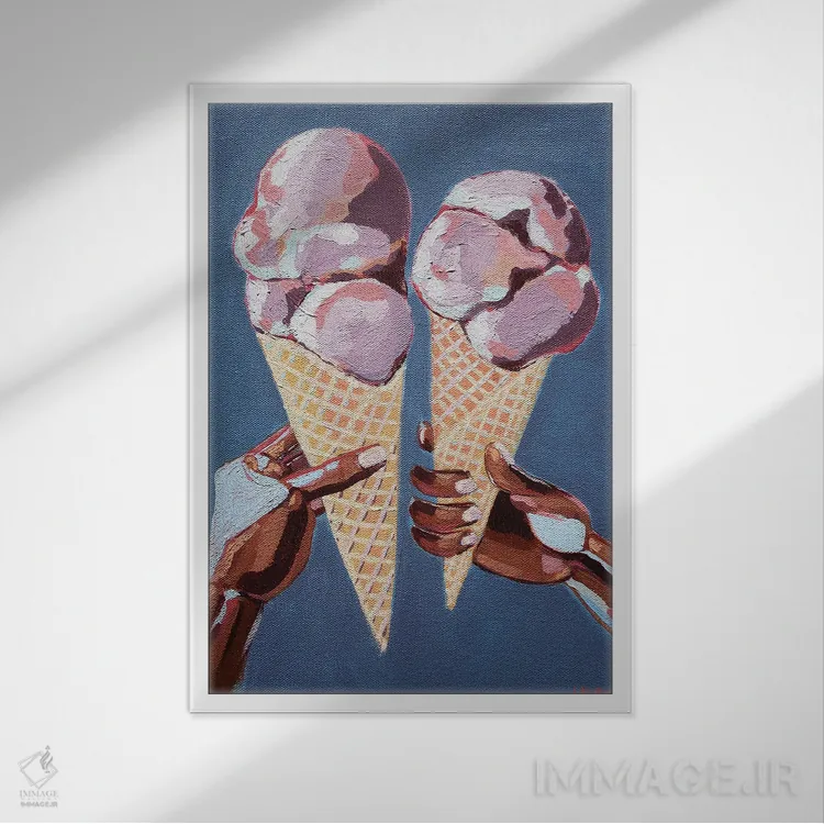 تابلو دکوراتیو عشق و بستنی با قیف وافل اثر لورل گرینفیلد - نمای قابدار سفید