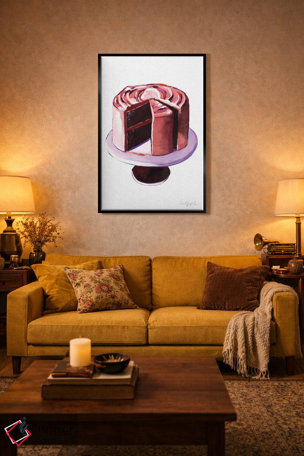 تابلو دکوراتیو کیک شکلاتی و یک برش از آن اثر لورل گرینفیلد - D6B