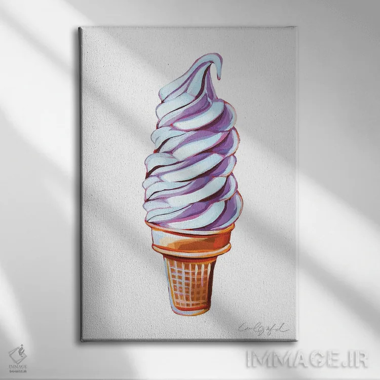 تابلو دکوراتیو بستنی سافت سرو بنفش اثر لورل گرینفیلد - نمای روبهرو روی دیوار