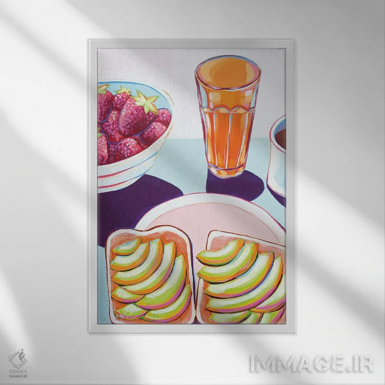 تابلو دکوراتیو نان برشته با آووکادو اثر لورل گرینفیلد - نمای قابدار سفید