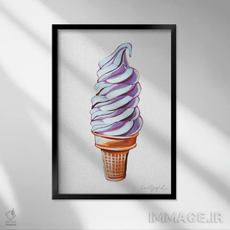 تابلو دکوراتیو بستنی سافت سرو بنفش اثر لورل گرینفیلد - نمای قابدار مشکی