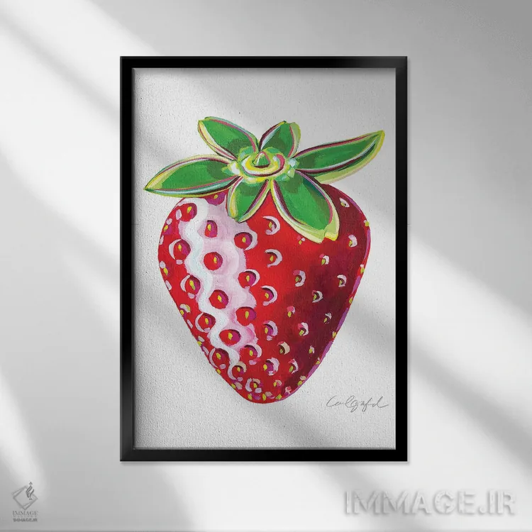 تابلو دکوراتیو یک عدد توت فرنگی اثر لورل گرینفیلد - نمای قابدار مشکی