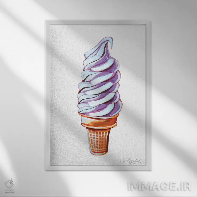 تابلو دکوراتیو بستنی سافت سرو بنفش اثر لورل گرینفیلد - نمای قابدار سفید