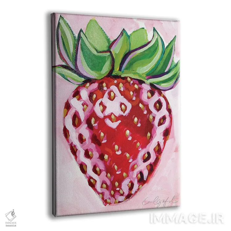 تابلو دکوراتیو توت فرنگی روی زمینه صورتی اثر لورل گرینفیلد - نمای پرسپکتیو محصول