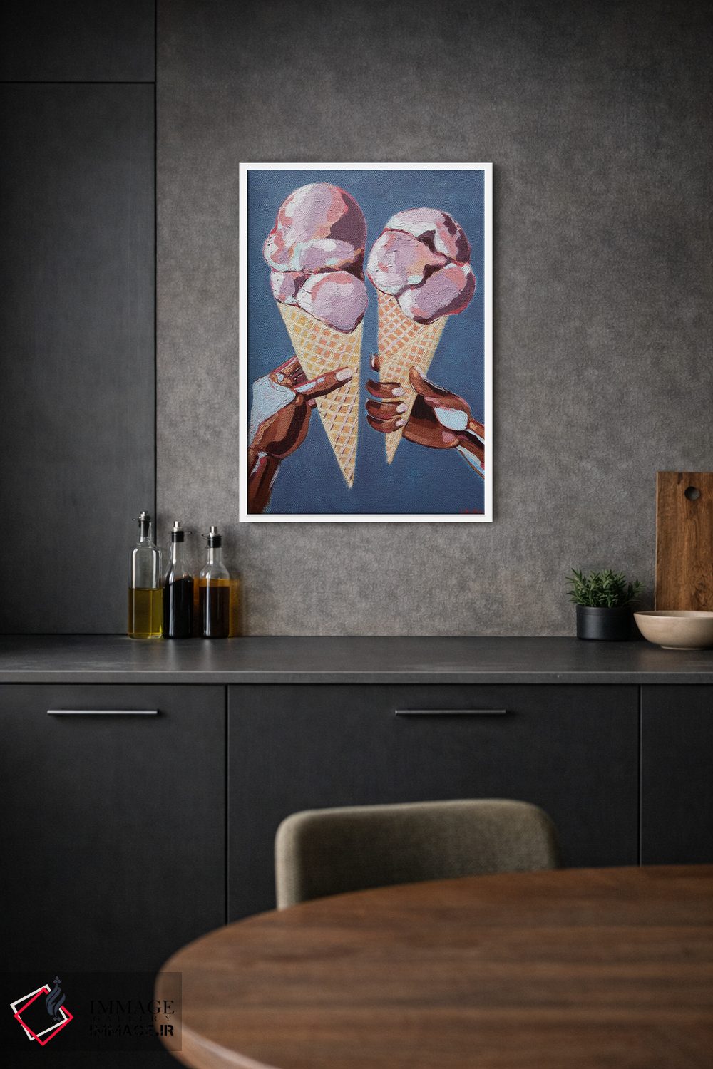 تابلو دکوراتیو عشق و بستنی با قیف وافل اثر لورل گرینفیلد - D1W