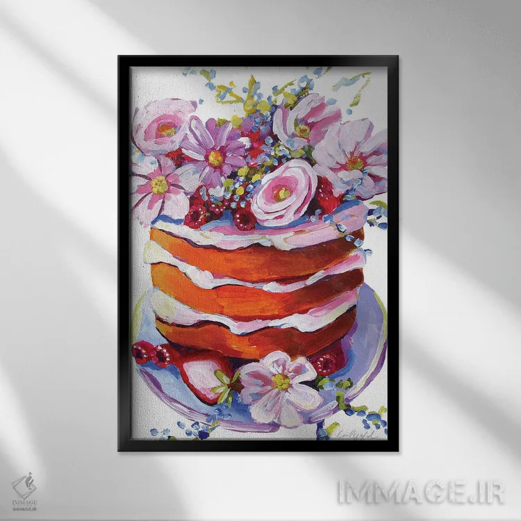 تابلو دکوراتیو کیک گل های بهاری اثر لورل گرینفیلد - نمای قابدار مشکی