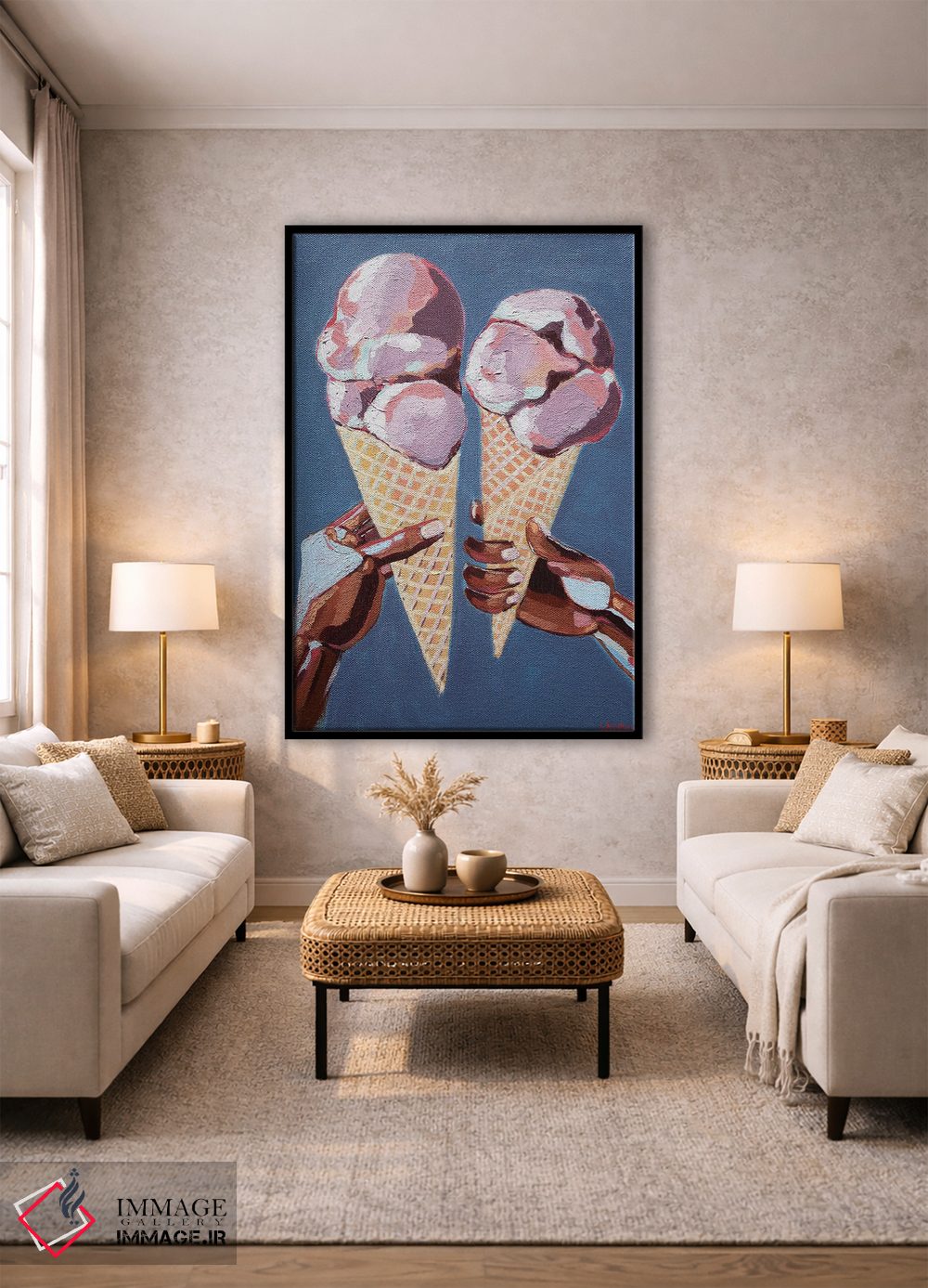 تابلو دکوراتیو عشق و بستنی با قیف وافل اثر لورل گرینفیلد - D2B