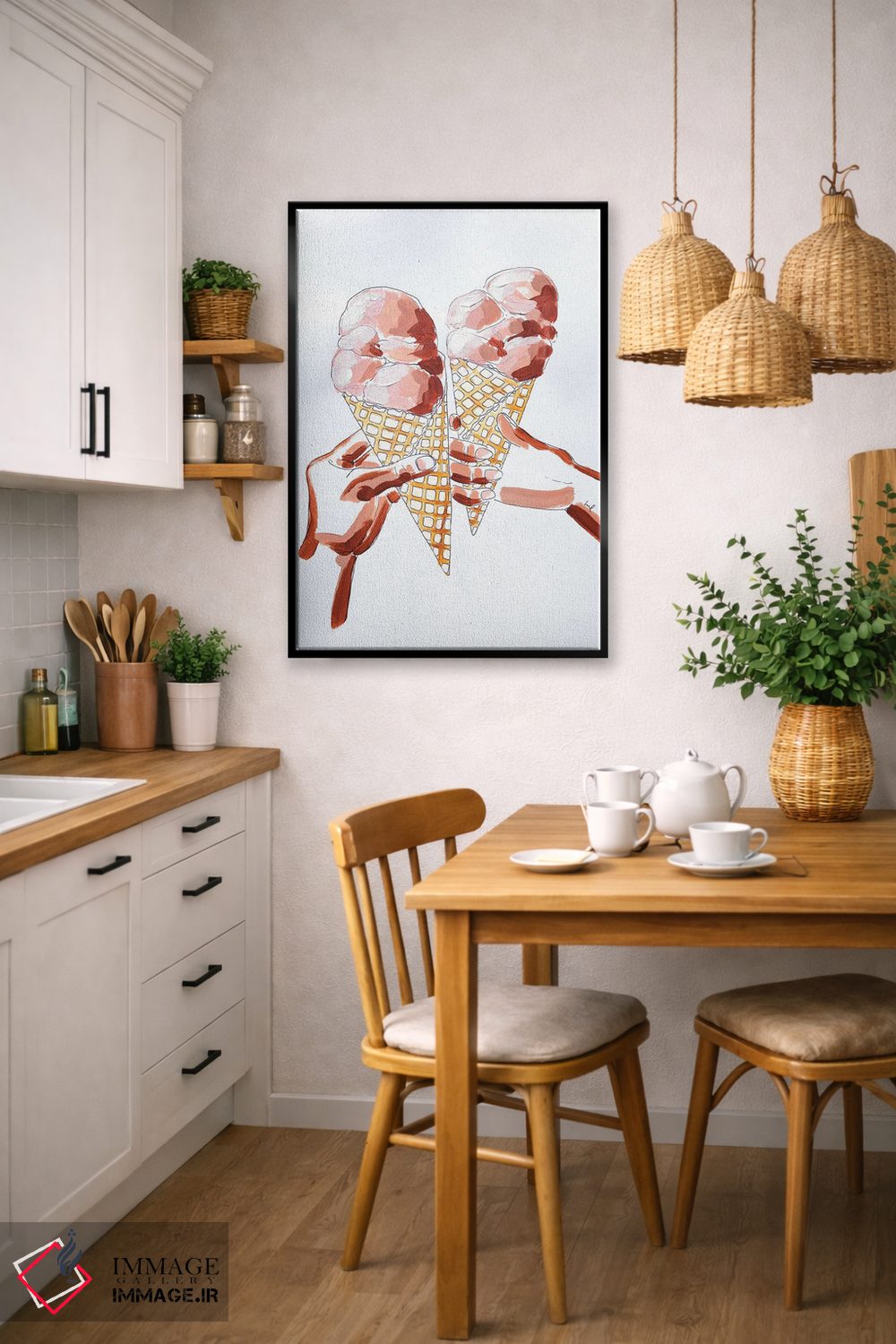 تابلو دکوراتیو مطالعه دست ها و بستنی اثر لورل گرینفیلد - D5B