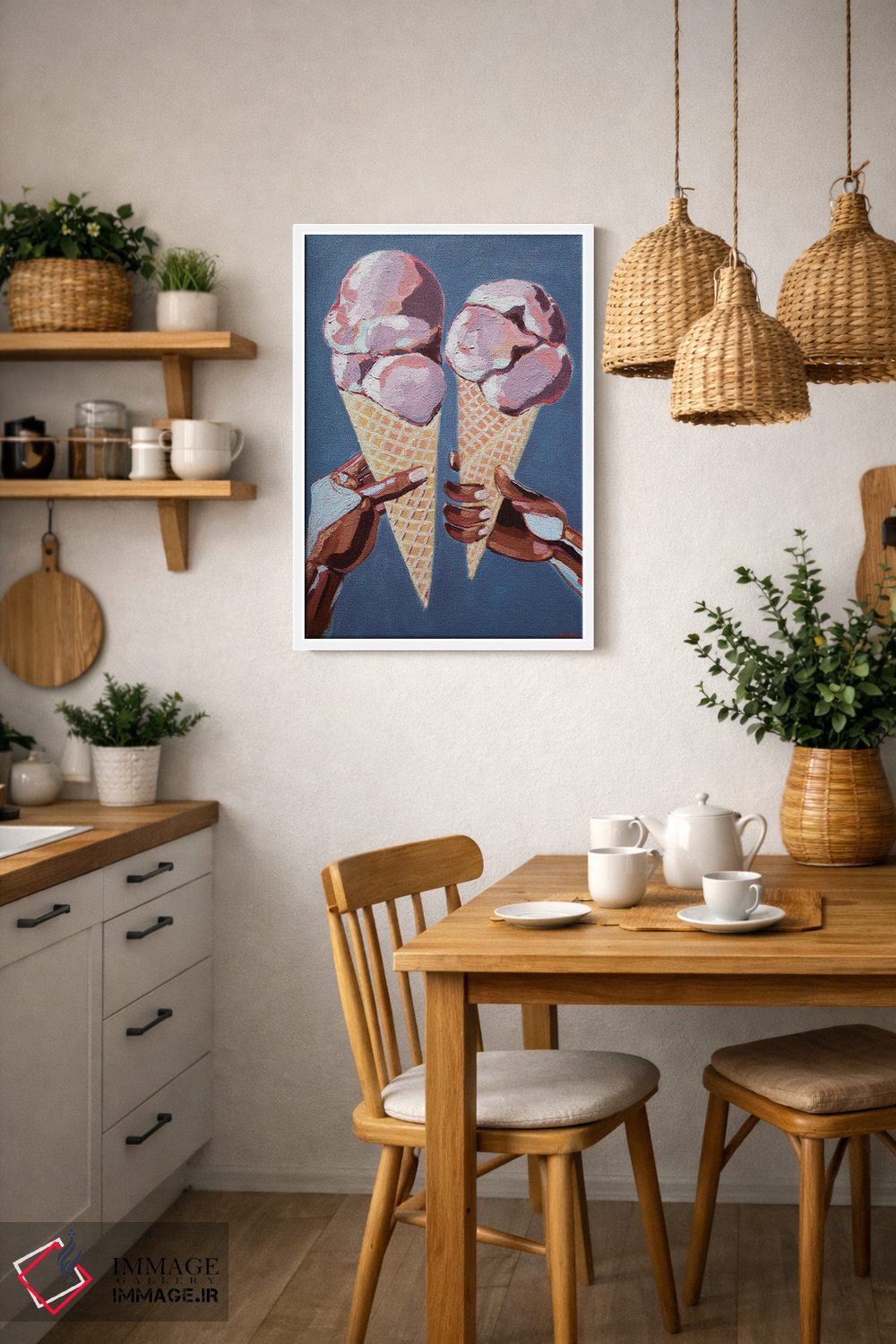 تابلو دکوراتیو عشق و بستنی با قیف وافل اثر لورل گرینفیلد - D3W