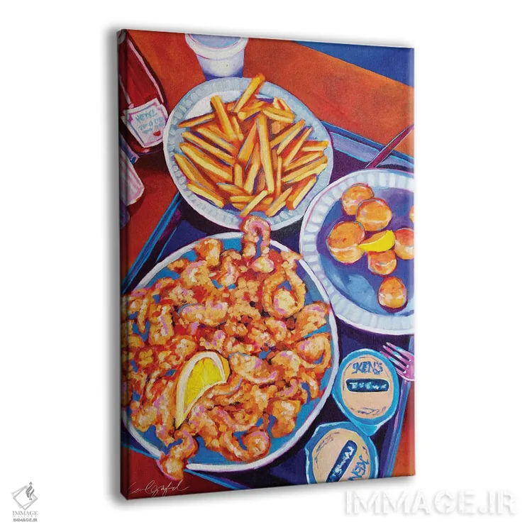 تابلو دکوراتیو صدف سرخ شده و سیب زمینی سرخ کرده اثر لورل گرینفیلد - نمای پرسپکتیو محصول