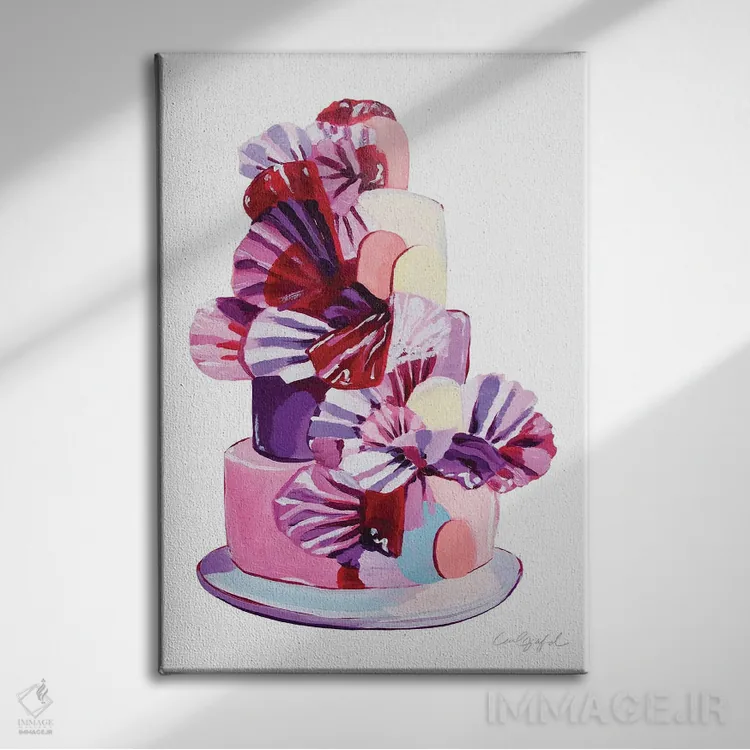 تابلو دکوراتیو کیک بادبزنی اثر لورل گرینفیلد - نمای روبهرو روی دیوار