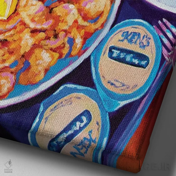 تابلو دکوراتیو صدف سرخ شده و سیب زمینی سرخ کرده اثر لورل گرینفیلد - نمای نزدیک بافت بوم