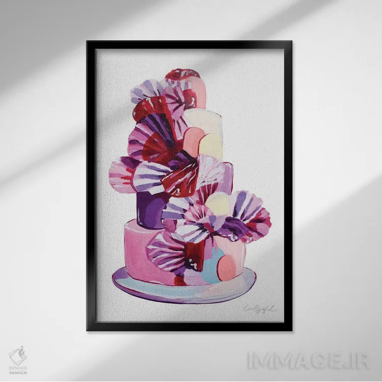 تابلو دکوراتیو کیک بادبزنی اثر لورل گرینفیلد - نمای قابدار مشکی