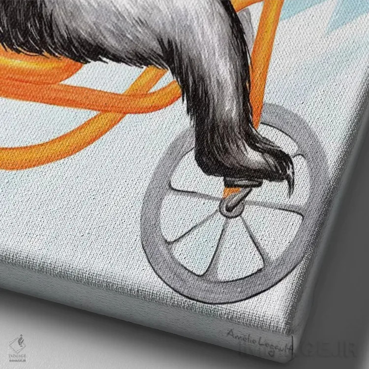 تابلو دکوراتیو خرس روی دوچرخه اثر آملی لگو - نمای نزدیک بافت بوم