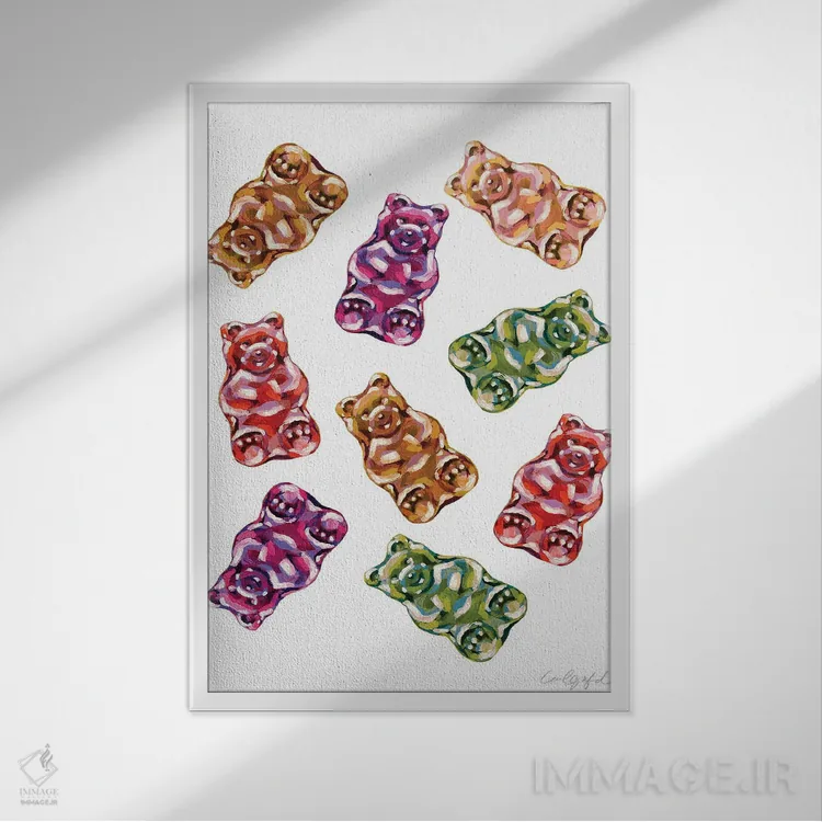 تابلو دکوراتیو پاستیل خرسی اثر لورل گرینفیلد - نمای قابدار سفید